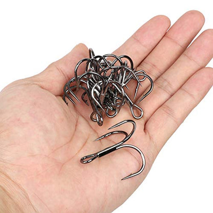 DONQL Fishing Hooks Treble Hook High Carbon Steel Treble Hooks Super Sharp Solid Triple Barbed Fish Hook - size: Size 1/0, Pack of 20