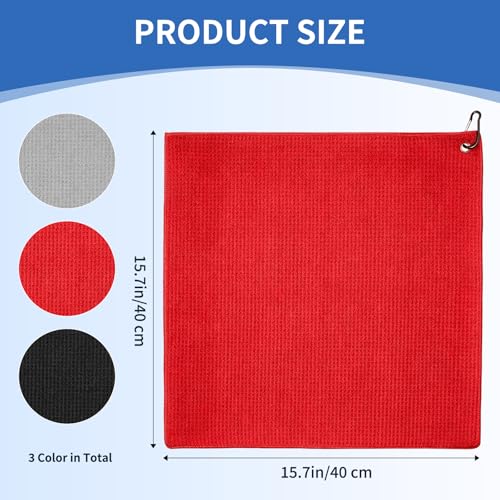 Fishing Towel with Clip,16" X 16",Waffle Pattern Effective Cleaning of Fishing Gear Accessories,Microfiber Absorbent Camping Towel for Men,Hiking Towel,Golf Towel,Pack of 3 (Black/Grey/Red) - color: Black/Grey/Red