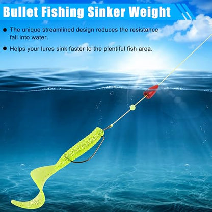 Bullet Fishing Sinkers Weights, 40pcs Slip Sinkers Worm Weights Painted Sliding Fishing Weights for Bass Fishing Pitching and Flipping Texas Rigs Carolina Rig Saltwater Freshwater - size: 1/2oz-40pcs, style: Red