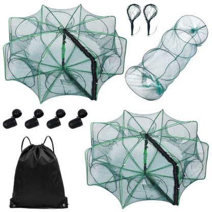 3 Pcs Fish Casting Net Collapsible Minnow Cage with Bait Box Rope Storage Bag, Folding Nylon Fishing Crabbing Equipment and Supplies for Lobster Crawfish Crayfish Crawdad Shrimp