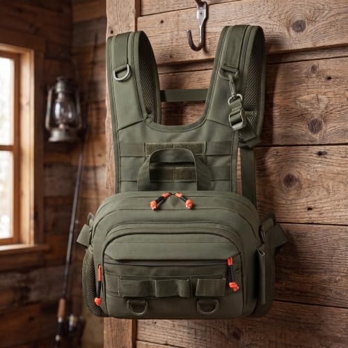 Fly Fishing Backpack Vest, Lightweight Nylon Tackle Chest Pack with Multiple Storage Pockets (Green)