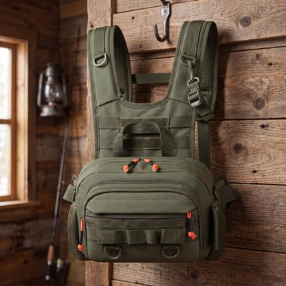 Fly Fishing Backpack Vest, Lightweight Nylon Tackle Chest Pack with Multiple Storage Pockets (Green)