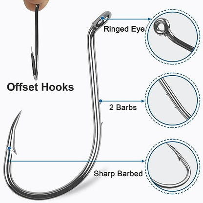 Octopus Baitholder Fishing Hooks, 120pcs Double Barbed High Carbon Steel Offset Circle Hooks Extra Sharp Bait Holder Live Bait Fish Hooks for Bass Catfish Walleye Freshwater Saltwater - size: 4/0-120PCS