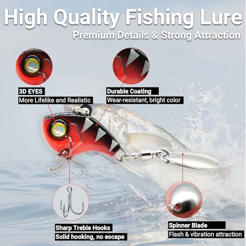 Stonefish 3PCS Spinner Baits Fishing Lure Kit, Trout Lures with Sharp Treble Hooks, Vibrating Swimming Bait for Bass Walleye Pike Freshwater Fishing - color: D-10g