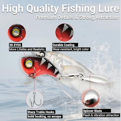 Stonefish 3PCS Spinner Baits Fishing Lure Kit, Trout Lures with Sharp Treble Hooks, Vibrating Swimming Bait for Bass Walleye Pike Freshwater Fishing - color: A-10g