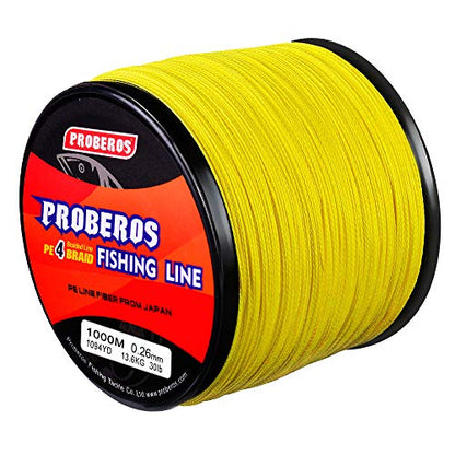Braided Fishing Line 4 Strands Stronger Multifilament PE Braid Wire for Saltwater 6LB-100LB 110yards 328yards 547yards Super Strong Superline - color: Yellow, size: 328Yds/30LB