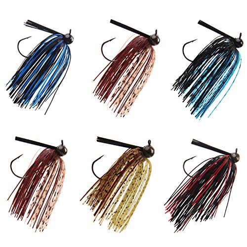 Bass Jigs Bass Fishing Lures Weedless Swim Jig Football Jig Finesse Jig Flipping Jig Fishing Jig Heads Fishing Lures for Bass Pike Walleye Muskie Crappie Sunfish Trout - size: 6pcs-1/4 oz, style: Football Jigs