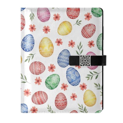 Easter Eggs Flowers Leaves A5 PU Leather Refillable Binder,Business Notebook Travel Planner with Expandable Pockets,6-Ring,Pen Storage & Easy-Clean Surface for Daily Use - color: Easter Eggs Flowers Leaves