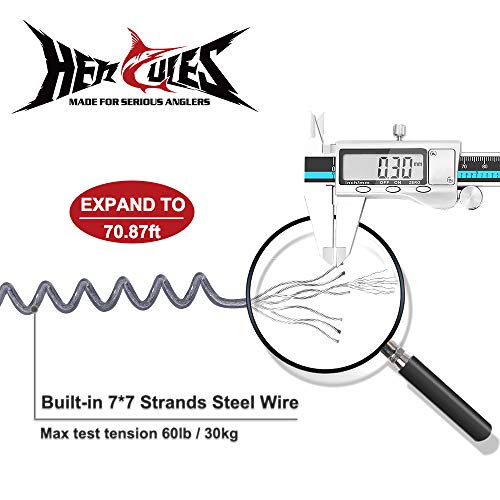 HERCULES M4 Fishing Lanyard, Fishing Pole Tether, Kayak Paddle Leash, Heavy Duty Retractable Coiled Lanyard for Fishing, Rods, Pliers, Boating, Paddles, Kayak - color: Pack of 2 Grey, 17.7" Plus