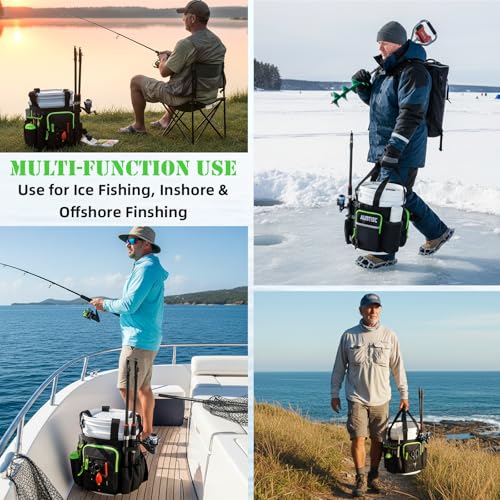 AUMTISC 5 Gallon Bucket Fishing Organizer, Waterproof Ice Fishing Bucket Tool Bag with Rod and Tackle Boxes Holder, Multi-Pocket Tool Caddy Bags for Fishing Gear and Equipment