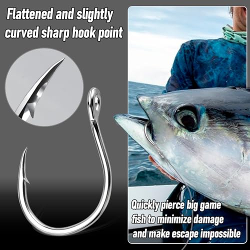 Alwonder Fishing Circle Hooks 5X Strong Catfish Octopus Livebait Hooks, High Carbon Steel Welded Fishing Hook Jigging Replacement Hook for Freshwater Saltwater Trolling Tackle Tuna, Marlin, Wahoo - size: #2/0 - 10 Pack