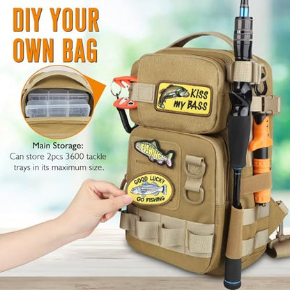 Dovesun Small Fishing Backpack Fishing Sling Bag with 3600 Tackle Box Small Tackle Backpack with Tool Set Khaki - color: B: Fishing Tackle Backpack With Tool Set(khaki）