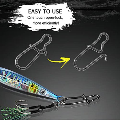 AMYSPORTS High Strength Fishing Snap Clip Duo Lock Snap Swivel Stainless Quick Change Fishing Snaps Solid Black Nickel 26lb-220lb - size: Size4（77lb）100pcs