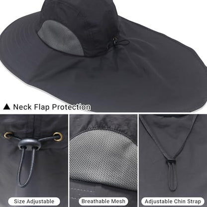 NPQQUAN Sun Hats for Men Women with Neck Flap UPF 50+ UV Protection Wide Brim Bucket Hat Safari Hiking Fishing Hats - color: Blue（lightweight）