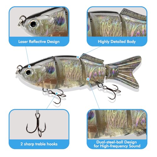 TRUSCEND Swimmax Easy Catch Fishing Lures with BKK Hooks, Wiggling, Vibrating, Rattling and Gurgling for More Bite, Heavy-Duty Dyneema Fiber Jointed Swimbaits for Bass, Trout, Walleye, Crappie, Pike - color: D2-3.5"-0.5oz