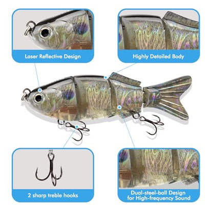 TRUSCEND Swimmax Easy Catch Fishing Lures with BKK Hooks, Wiggling, Vibrating, Rattling and Gurgling for More Bite, Heavy-Duty Dyneema Fiber Jointed Swimbaits for Bass, Trout, Walleye, Crappie, Pike - color: D2-3.5"-0.5oz