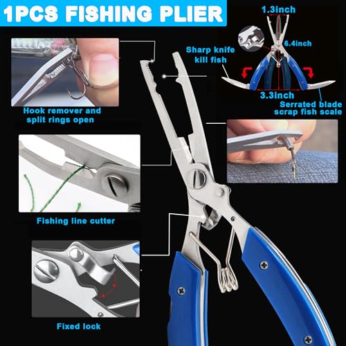 Blank Fishing Lure Kit,Unpainted Popper Plug Lures DIY Crank Bait Set Fishing Pliers Treble Hooks 3D/4D Lure Eyes Bait Sticker Split Rings,Fish Tackle Accessories Kits - color: Lure Kit-249pcs