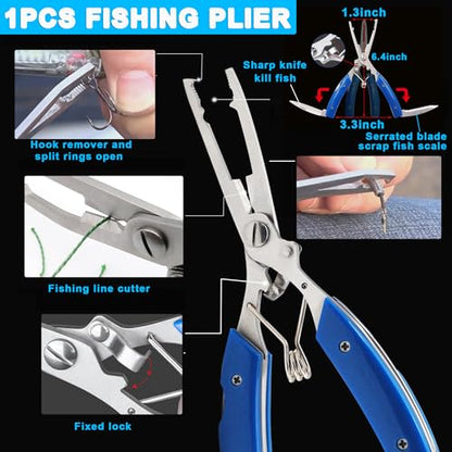 Blank Fishing Lure Kit,Unpainted Popper Plug Lures DIY Crank Bait Set Fishing Pliers Treble Hooks 3D/4D Lure Eyes Bait Sticker Split Rings,Fish Tackle Accessories Kits - color: Lure Kit-249pcs