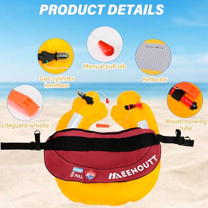Automatic Inflatable Belt Pack Water Sports Jacket Waist Belt PFD for SUP Paddleboarding Fishing Boating Kayaking（fit 80-330 lbs） (Red) - color: Red