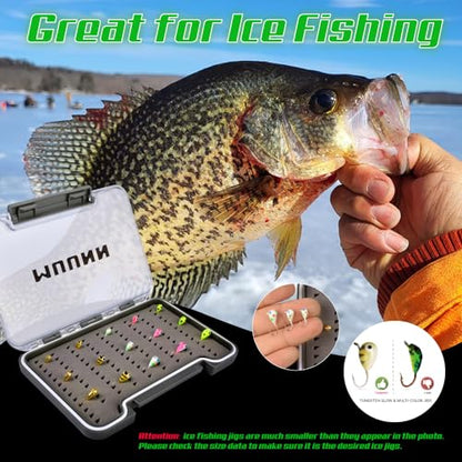 Tungsten Ice Fishing Jigs Kit - 15/21/45pcs Effective Glow Lures for Crappie, Panfish, Walleye - color: Colorful (15pcs)