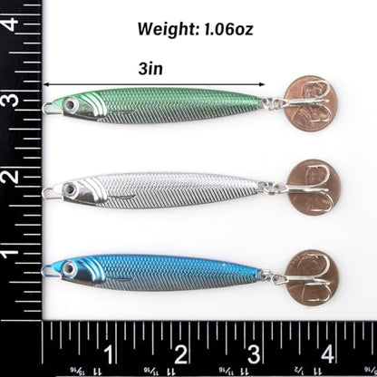 Dr.Fish Fishing Jigs Jigging Spoon Saltwater Fishing Lure Casting Metal Spoon Surf Fishing Mackerel Striper Lures Stinger Bluefish Vertical Diamond Jig - color: Blue, size: 1oz-3 Pieces