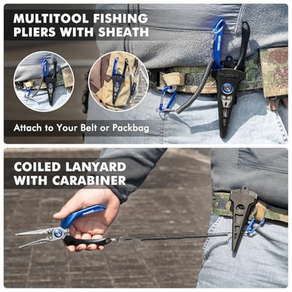 TRUSCEND Easy Use Lockable Fishing Pliers with Tungsten Carbide Cutter, Innovative Ergonomic Handy Handle, Saltwater Corrosion Resistant Teflon Coated Fishing Tool, Light Multi-Function Fishing Gear - color: A-blue