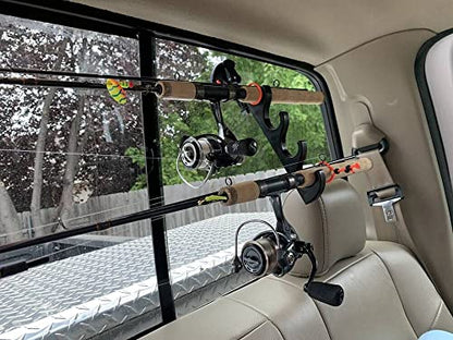 Pmsanzay Adjustable Horizontal Fishing Rod Storage Rack Holder with Suction Cups Attach for Vehicle Car/Truck/SUV/Boat/Smooth Glass - to Hold 4 Fishing Rods - Easy to install and remove