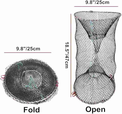 Collapsible Fishing Trap Net Cast Mesh Landing Bait Net | for Crab Shrimp Minnow Crawfish Catfish - size: Small 47cm