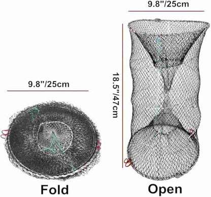 Collapsible Fishing Trap Net Cast Mesh Landing Bait Net | for Crab Shrimp Minnow Crawfish Catfish - size: Small 47cm
