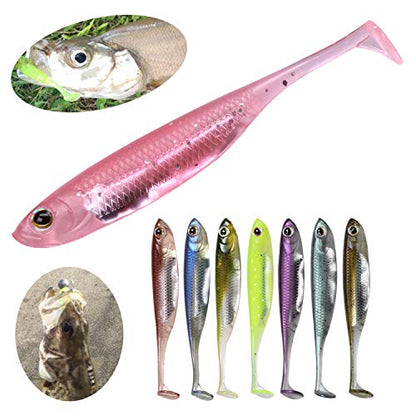 QualyQualy Soft Plastic Swimbait Paddle Tail Shad Lure Soft Bass Shad Bait Minnow Paddle Tail Swim Bait for Bass Trout Walleye Crappie - 2.75in, 3.14in, 3.94in, 5in - color: 7#, size: 3.14in - 6Pcs