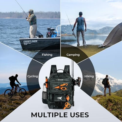 KastKing BaitSpace Fishing Tackle Backpack with Removable Bait Binder,2 Rod Holders Storage Fishing Gear and Equipment - color: F: Black Camo, size: Without tackle box
