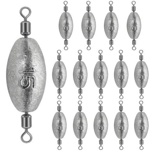 15Pcs Fishing Weights Sinkers Inline Trolling Sinkers with Inner Swivels | Egg Sinkers Oval Drop Shot Weights Lead for Saltwater Freshwater Fishing - size: 1/2oz-15Pcs
