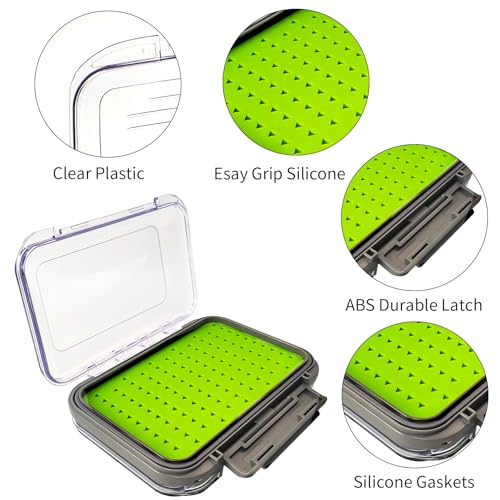 Aventik Silicone Fly Fishing Box Jig Box Waterproof Streamer flies Case Double Sided Clear Lid Storage Lure Case Saltwater Freshwater (MB:6.08x4x1.57inch) - style: MB:6.08x4x1.57inch
