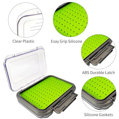 Aventik Silicone Fly Fishing Box Jig Box Waterproof Streamer flies Case Double Sided Clear Lid Storage Lure Case Saltwater Freshwater (MB:6.08x4x1.57inch) - style: MB:6.08x4x1.57inch
