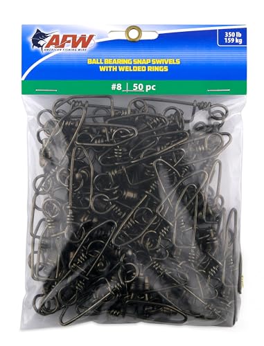 AFW Solid Brass Ball Bearing Snap Swivels with Welded Rings - Black Finish, Up to 450 lb Test Capacity, Patented Bullet Shaped Head for Reduced Water Resistance, Fluid Rotation - size: 50 pc, #8, 350 lb test