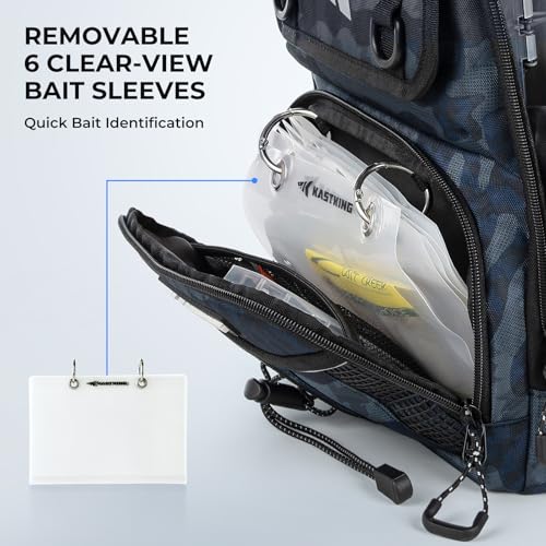 KastKing BaitSpace Fishing Sling Bag, Fishing Backpack with Rod & Beverage Holder, Tackle Bag for Fishing Gear - color: B: Blue Camo, size: Standard