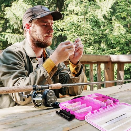 THKFISH Fishing Tackle Box 3600 Tackle Tray Floating Fishing Lure Box Storage Organizer Small Plastic Box with Adjustable Dividers,Sun-proof - color: 2PCS-3600-PINK