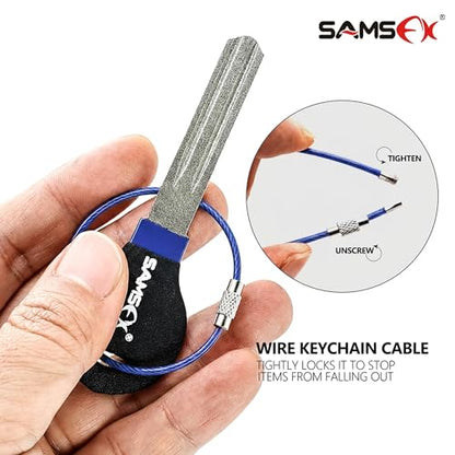 SAMSFX Fishing Hook Sharpener Hook File for Fishing Diamond File with Handle Portable Double Sided Fine and Medium Grits for Men - color: Black/Blue