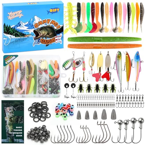 Fishing Tackle Box Kit with Fishing Techniques Book,142Pcs Lures Set Including Plugs,Spoon,Hooks, and Accessories,Saltwater & Freshwater Gear for Bass,Trout, Salmon. (142pcs Fishing Tackle Box) - color: 142pcs Fishing Tackle Box