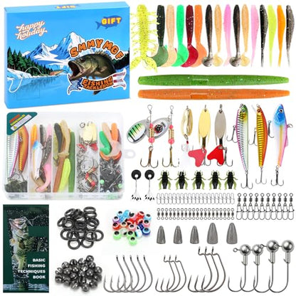 142pcs Fishing Lures Tackle Box Bass Kit with Fishing Techniques Book | 1.Exquisite packaging 2.suitable for beginners and gifts for kids 3.experiment with different fishing techniques - color: 142pcs Fishing Tackle Box
