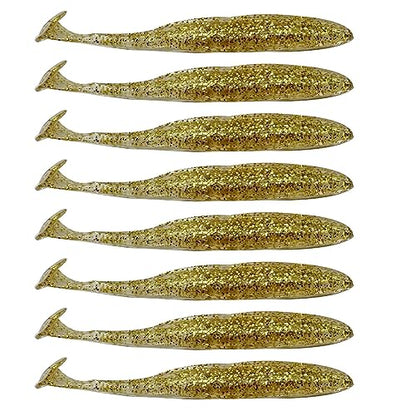 50Pcs 9.5cm Soft Plastic Paddle Tail Swimbaits Lures for Trout Redfish Bass Panfish Walleye Soft Fishing Lure Baits KIt - color: Golden-50pcs