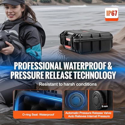 VEVOR Weatherproof Hard Case, Heavy Duty Protective Dry Box with Pre-cut Foam, Retractable Pull Handles for Travel, Hunting, Military, Tactical, IP67 Waterproof Case for Cameras(14.96x11.81x5.51) - size: 14.96 x 11.81 x 5.51 in