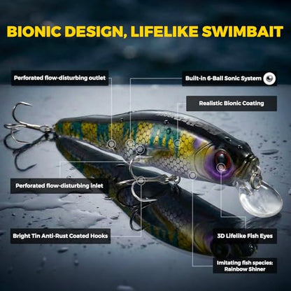 Topwater Fishing Lures -Hard Swimbait,3 8/9in 1/2oz Floating Lure with Hollow Cavity for Scent Attractant, for Bass,Pike,Trout,Freshwater & Saltwater - color: Cichla Ocellaris