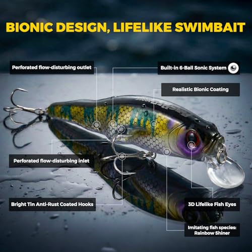Topwater Fishing Lures -Hard Swimbait,3 8/9in 1/2oz Floating Lure with Hollow Cavity for Scent Attractant, for Bass,Pike,Trout,Freshwater & Saltwater - color: Combination B