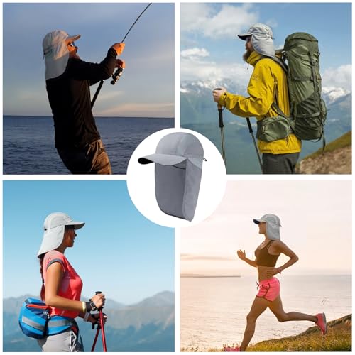 Mens Sun Hat with Breathable Mesh Sun Hats for Men Sun Protection Fishing Hat with Neck Flap for Hiking Cycling - color: Dark Gray