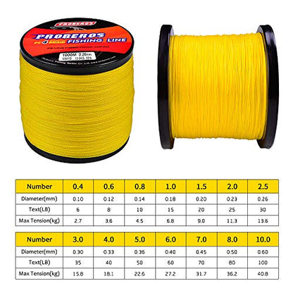 Braided Fishing Line 4 Strands Stronger Multifilament PE Braid Wire for Saltwater 6LB-100LB 110yards 328yards 547yards Super Strong Superline - color: Yellow, size: 547Yds/20LB