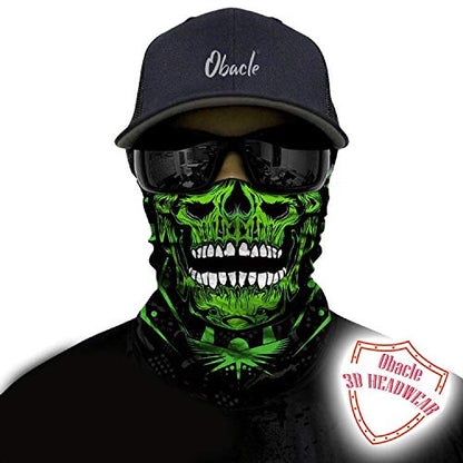 Obacle Neck Gaiter Face Mask Bandana for Dust Wind Sun Protection for Men Women - color: Skull Green Face White Teeth Open Mouth