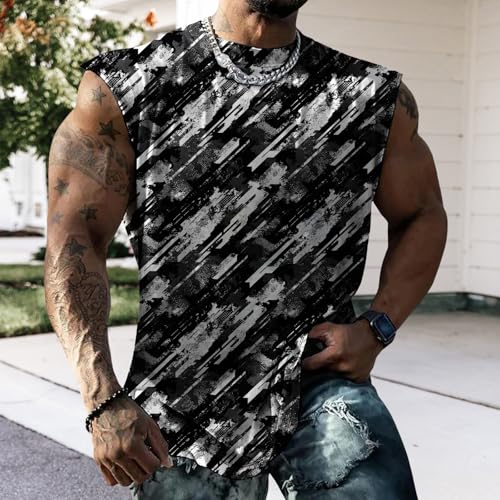 Classic Camo Mens Workout Tank Top Gym Muscle Tank Bodybuilding Stringer Tank Sleeveless Shirt Summer - color: Black Striped, size: X-Large