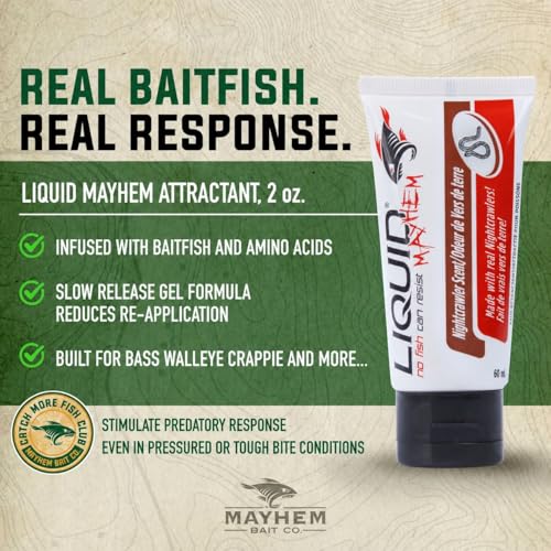 Liquid Mayhem Nightcrawler Fish Attractant Gel 60 ml / 2 oz · 60 Uses – Real Anchovy Bait & Aminos | UV-Enhanced Long-Lasting Gel – All Lure Types - size: 3-Pack