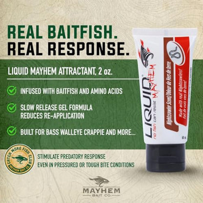 Liquid Mayhem Nightcrawler Fish Attractant Gel 60 ml / 2 oz · 60 Uses – Real Anchovy Bait & Aminos | UV-Enhanced Long-Lasting Gel – All Lure Types - size: 3-Pack